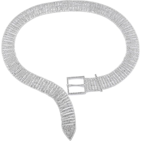 Women Rhinestone Belt Silver Bling Crystal Waist Chain for Wedding Party - Picture 8 of 9